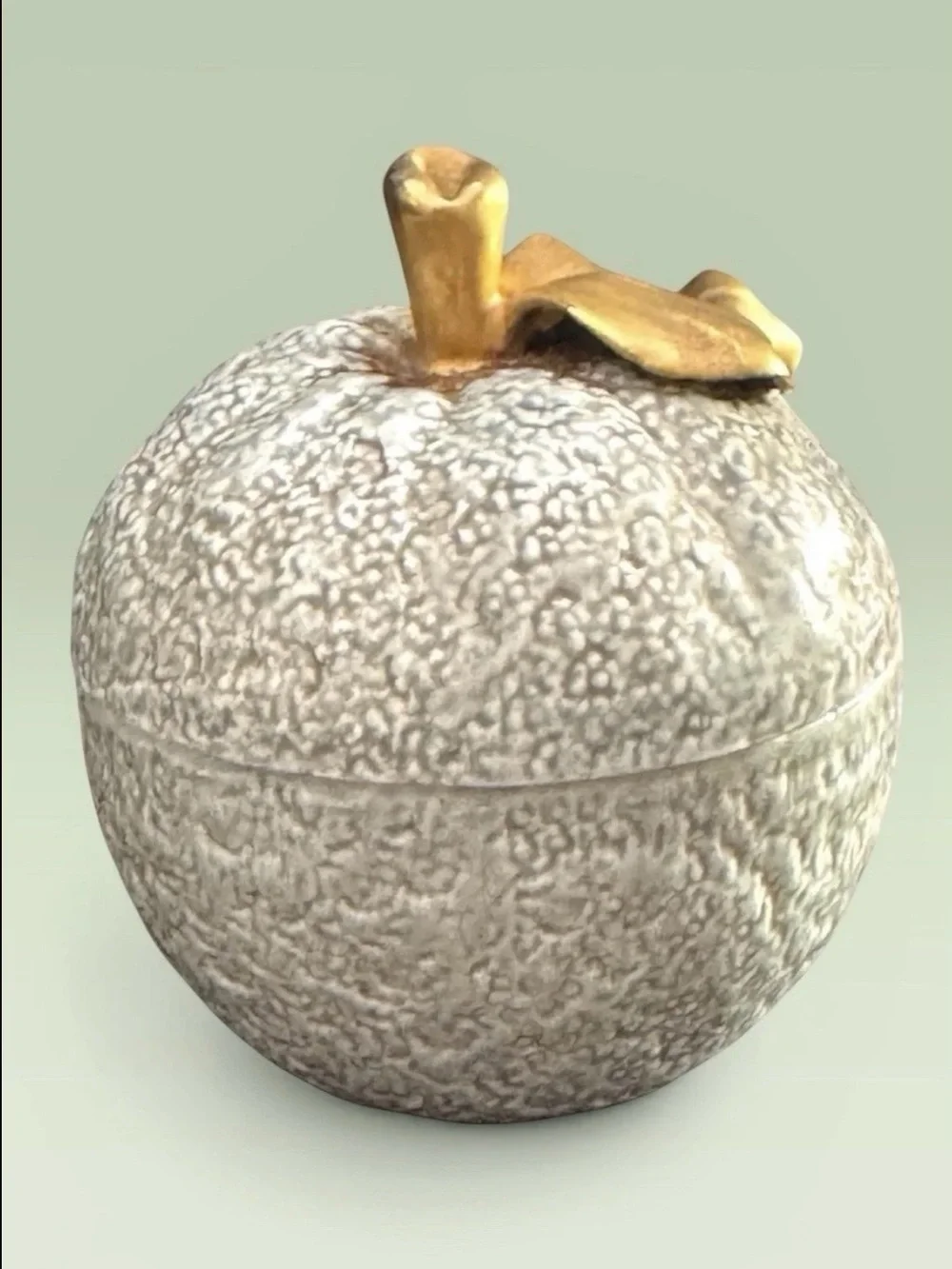 Vintage Italian Apple Trinket Box Agostinelli Bassano Porcelain Gold Leaf #359